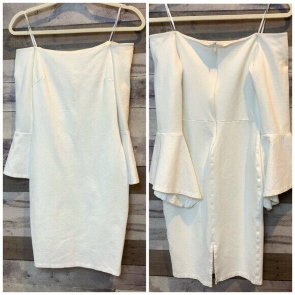 Lulus ✦ “All She Wants” White Off-Shoulder Bodycon Midi Dress ✦ Bell Sleeves S - Picture 2 of 16